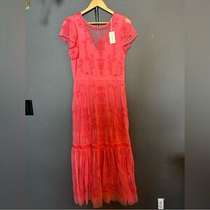 Sundance Catalog Mayfield Lace Embroidered Maxi Dress NWT Pink Large